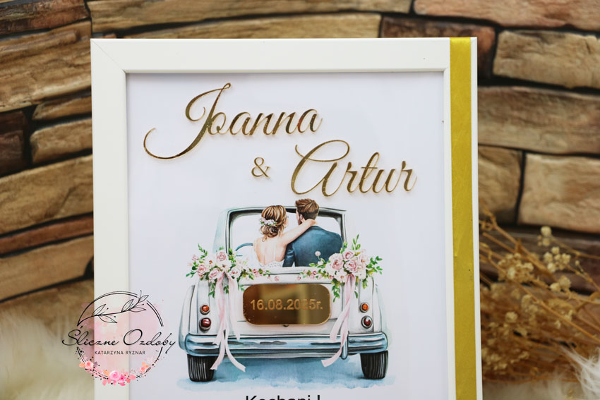 Prezent Upominek Personalizowana Ramka Pamiątka Ślubna dla Młodej Pary - obrazek 2