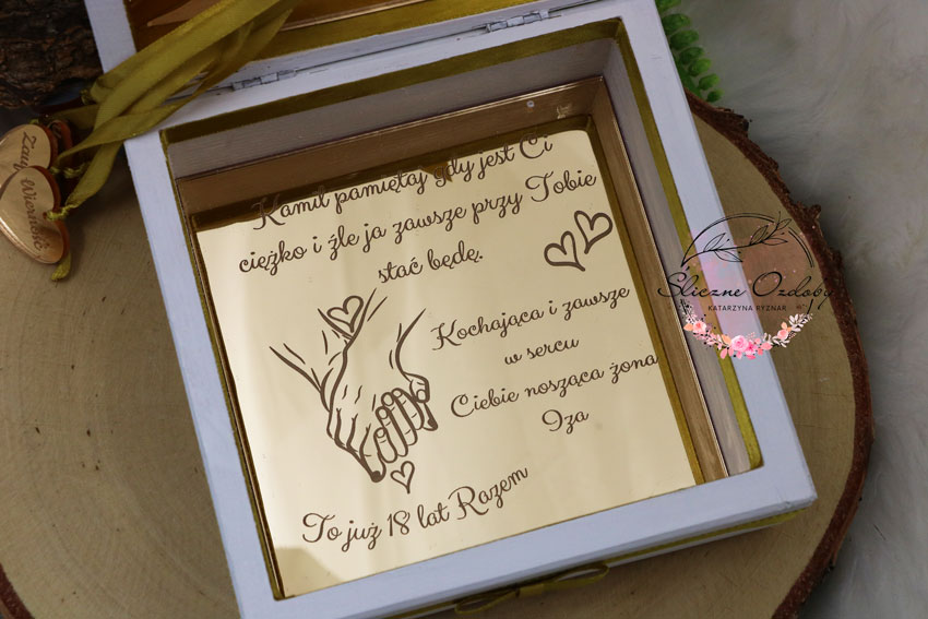 Pudełko Szkatułka Pamiątka prezent personalizowany na rocznicę ślubu białe pudełko glamour - obrazek 6