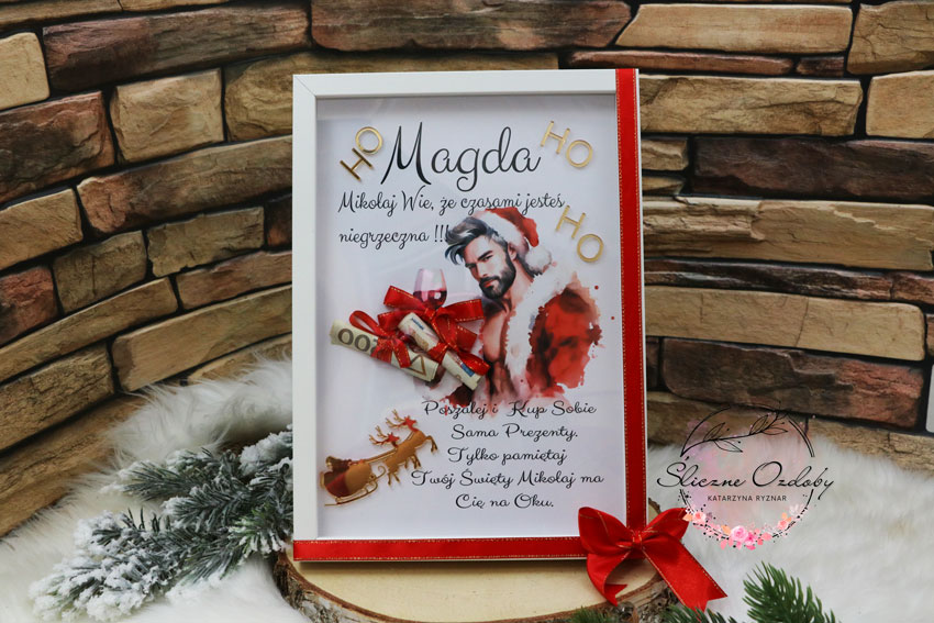 Mikołajkowy Bon Upominkowy na Pieniądze dla Niegrzecznych Dziewczyn  Oryginalna Ramka