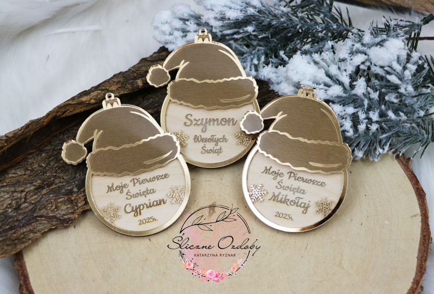 Bombka Zawieszka Świąteczna z Imieniem Moje Pierwsze Święta -Czapka Mikołaja