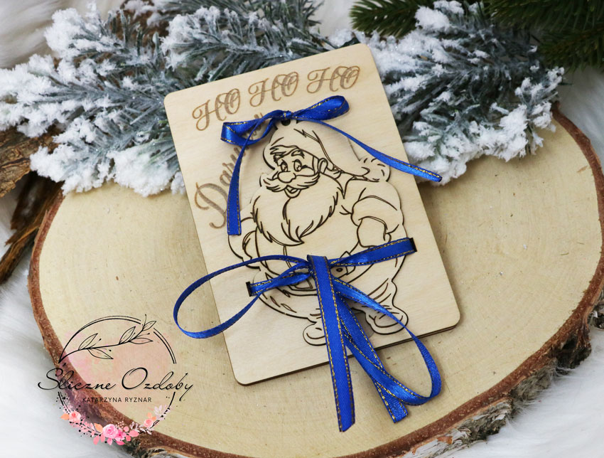 Świąteczny Mikołajkowy drewniany bon upominkowy na pieniądze z Mikołajem - obrazek 2