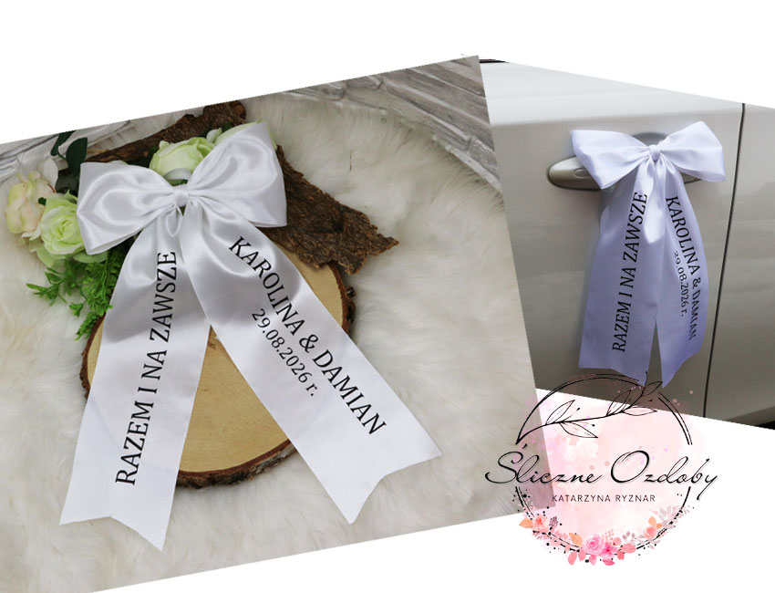 Kokarda Wstążka Dekoracja Na Samochód Na Wesele Ślub Personalizowana