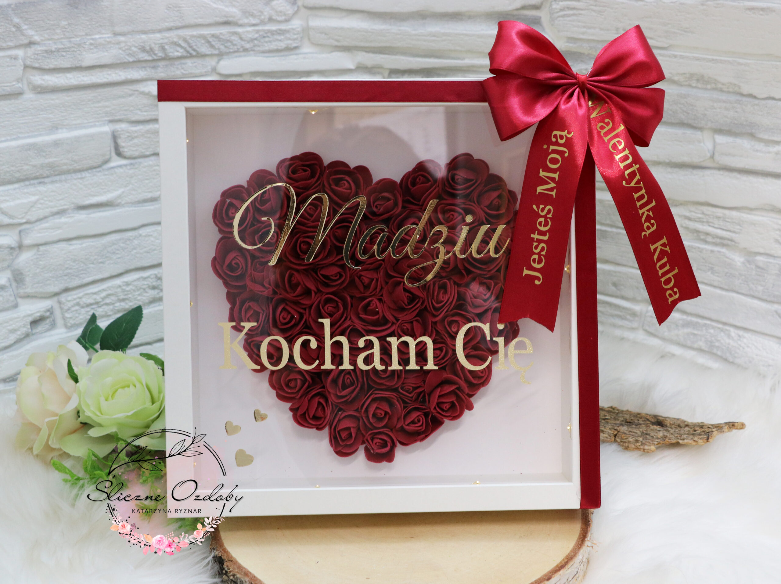 Prezent na Walentynki Dzień Kobiet Urodziny Ramka Personalizowana 3D podświetlana Róże Serce - jesteś Moją Walentynką