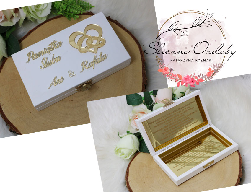 Drewniane Pudełko Koperta na pieniądze prezent personalizowany dla Młodej Pary w Dniu Ślubu