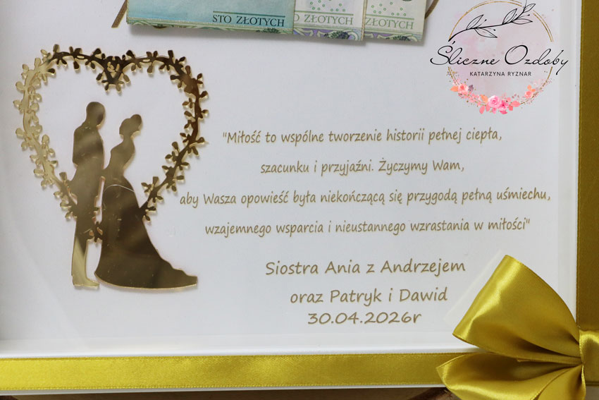 Ramka z życzeniami koperta z miejscem na pieniądze Pamiątka Ślubu - Wasz Pierwszy Milion - obrazek 3