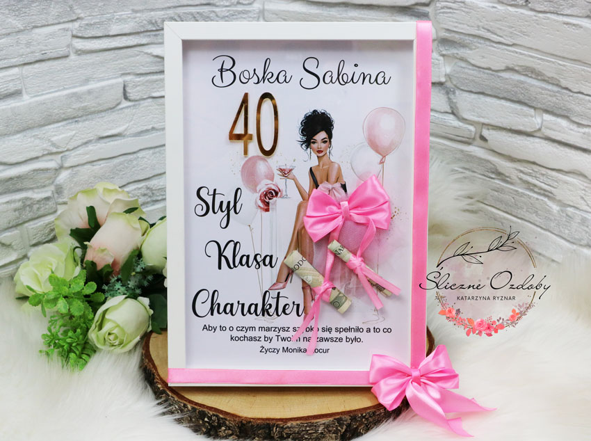 Prezent Plakat Śmieszna ramka urodzinowa z miejscem na pieniądze i życzenia – oryginalny prezent dla kobiety na 18, 20, 30, 40, 50, 60 urodziny