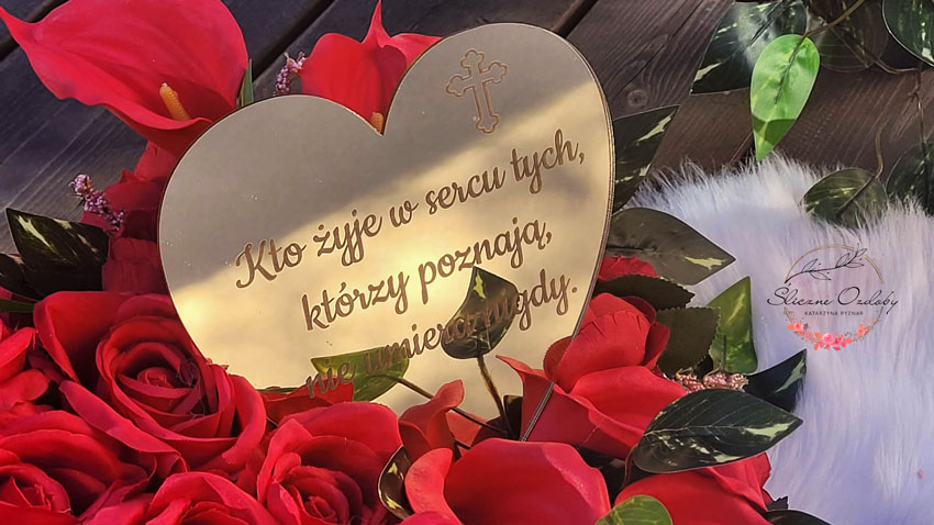 Elegancka Ozdoba Pomnika Serce i Wkład Do Wazonu Komplet Nagrobny Czerwony - obrazek 4